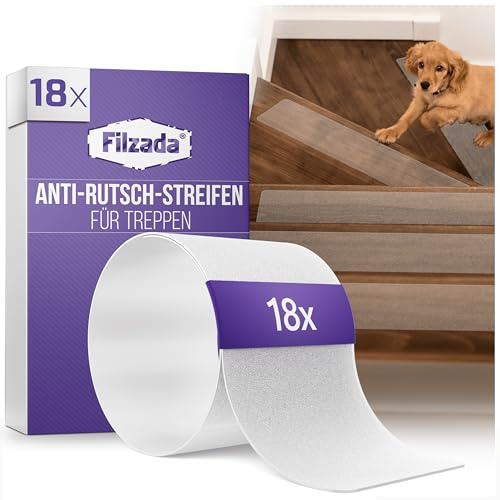 Filzada® 18x Treppenstufen Antirutsch 10x60cm Transparent - Rutschschutz | selbstklebende Antirutschstreifen Treppe - Antirutsch Treppenstufen für Holz, Stein - wasserfest - unauffällig - hygienisch