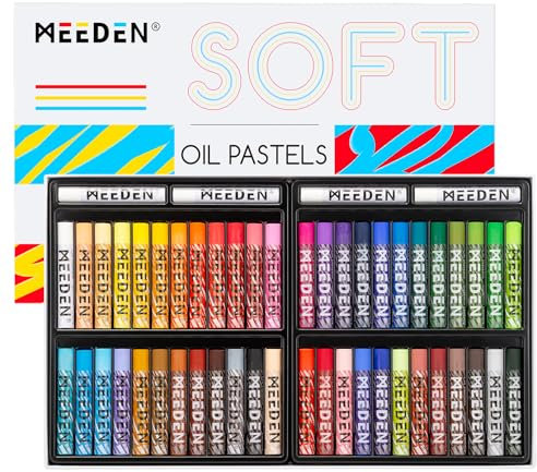 MEEDEN Weiches Ölkreiden-Set: 48 Farben mit 4 zusätzlichen weißen Ölpastellen für Künstler, Anfänger, Erwachsene, Lehrer, lebendige Ölkreiden für Kunstmalerei und Zeichnen, Mischen, Schichten