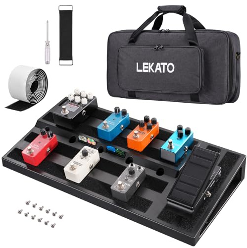 LEKATO Gitarren-Pedalboard, Gitarre Effekt Board 22x11x2,8, Große Effektplatte mit Tasche, Robustes Tragbares Pedalboard für Musiker, Gitarristen, Bands