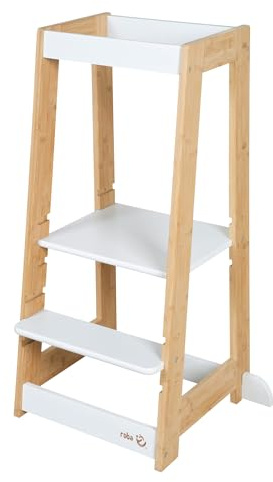 roba Tour d'apprentissage en Bois - Bicolore - Tabouret Sécurisé pour Enfants - Idéal comme Aide en Cuisine - Supporte jusqu'à 80 kg - Bambou Certifié FSC®