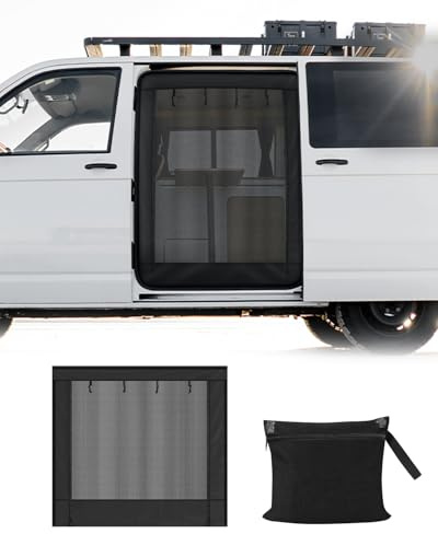 SUPAREE T5 T6 Campervan Mosquito Nets Van Bug Screen Van Sliding Door Screen with Zipper Closure & Hook & Loop Fastener for Camper Travel Camping 5'x 5'(Black Mesh)