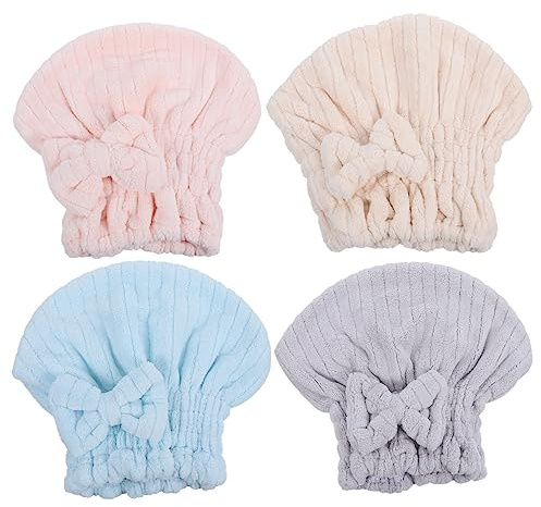 Vaguelly 4 STK Hut Aus Korallenvlies Für Trockenes Haar Haartrockenhaube Für Damen Haardampfer Trockene Haarwickel Haar Schnell Trocknendes Huttuch Föhn Make-up-tücher Gel Badekappe