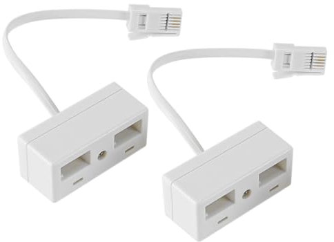 Gorise 2 Pezzi Splitter Telefonico 2 Vie Prese Splitter UK Adattatore Telefonico RJ11 Un Maschio a Femmina Extender Bianco Doppia Presa Convertitore Telefonico