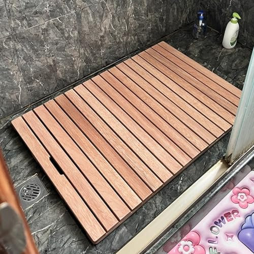 Badematte Holz Badematte aus Zedernholz für Die Innendusche, 33–127 Cm Antirutschmatte für Das Badezimmer in Sondergrößen, Saunamatte aus Holz, Lamellenbodenmatte für Badewanne, Whirlpool(22x25in(56x6