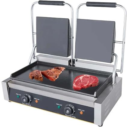 Parrilla EléCtrica De Contacto Comercial Para Panini, Sandwichera Y Tostadora De Sobremesa, 50 °C–300 °C, Plegable 180°, Revestimiento Antiadherente, Bandeja Recolectora De Goteo,19x9Flat