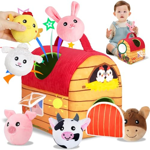 NXPZ Bauernhof-Spielzeug für 6-12 Monate alte Babys, mit Kuscheltieren und Spiegel, Geschenk für Jungen und Mädchen