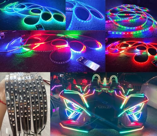 Tzvmny Lighting - 14PCS 3FT 90CM 36INCH Single Row IP68 Chasing Dream Color Light Strips KIT Dynamic Addressable LEDs for Car Truck Vehicle SUV Hood Grille Polaris Slingshot Golf Cart