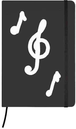 Azeeda 'Three Music Symbols' Ruled Notebook - Black, A5 (NB00074266) | Hardcover Lined Journal for School, Work, Writing, Notes and Gifts