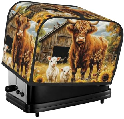 Generic Cute Highland Cow Print 2 Slice Toaster Cover, Dustproof Kitchen Machine Covers Fits Most Standard Toaster, Small Kitchen Appliance, Bread Maker Protector