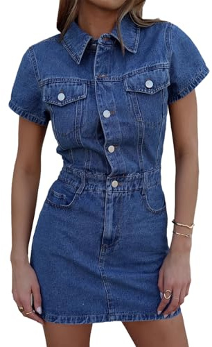 XUSAI Dark Blue,L,Abito in Denim Sexy Aderente da Donna, Senza Maniche, con Spalline, Elasticizzato, Midi, Slim, in Jeans