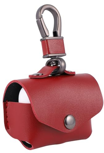 Homoyoyo Luxury Red Leather Protective Case for Wireless Earphone Charging Box with Metal Snap Closure and Keychain Compatible with Pro Carrying Pouch Preventing Scratches and Dents Hollow