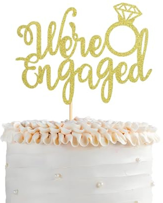 We're Engaged Cake Topper Glitter Ring Bridal Shower Cake Topper Decorations for Engagement Party Bridal Shower Wedding Anniversary Party Cake Supplies Gold