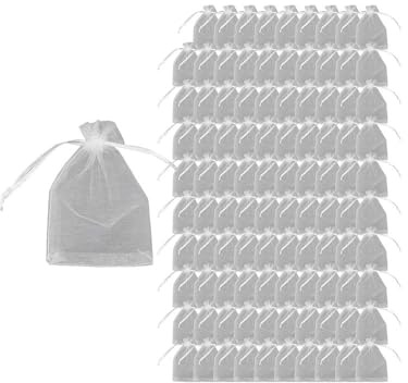 100 weiße Organza-Beutel für Hochzeit, Party, Schmuck, Süßigkeiten, Beutel (5 x 7 cm)