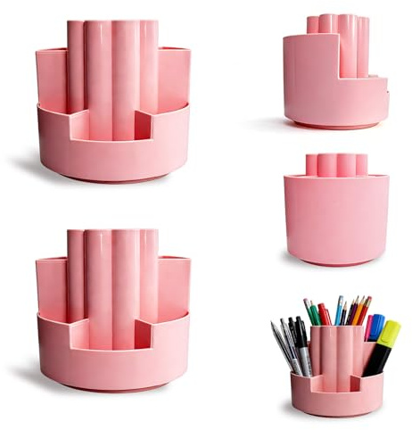 2 Stück Schreibtisch Organizer, 360 Grad Drehbarer Stifthalter mit 10 Fächer, Stifte Organizer Große Kapazität, Stiftehalter Schreibtisch, Tischorganizer Schreibtisch für Büro Zuhause Schule, Rosa