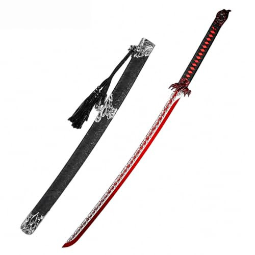 Deko Katana Samurai Schwert 110cm - Japanisches Schwert aus Edelstahl (Echtmetall), ungeschärft mit Massivholz-Scheide, Anime Deko & Cosplay Sammlerstück, Geschenk für Männer