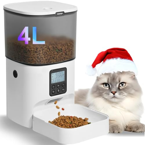 Comedero automático para gatos, dispensador de comida para gatos con grabadora de voz de 10 segundos, comedero para mascotas de hasta 8 comidas por día, comedero temporizado con anillo sellado de