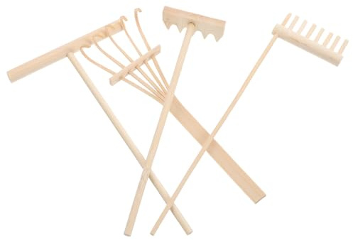 Gogogmee Ensemble de 4 Mini Râteaux pour Jardin Zen en Bois, Outils de Tampons de Sable pour Décoration Maison et Bureau, Kit Compact pour Création Motifs Apaisants sur Bac à Sable,