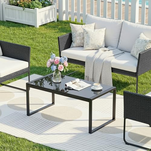 DriveMo Outdoor Couchtisch rechteckig mit Glasplatte (84 x 45 x 38 cm)