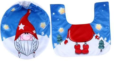 Alipis Wc Sitzbezug und Wc Vorleger Satz Weihnachten Weicher Vliesstoff Blaues No Face Motiv Badezimmerdekoration Geschenkidee