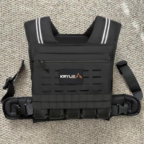 KRYLIX Chaleco de peso ajustable (0 – 18 kg), color negro, peso desmontable, entrenamiento de fuerza.