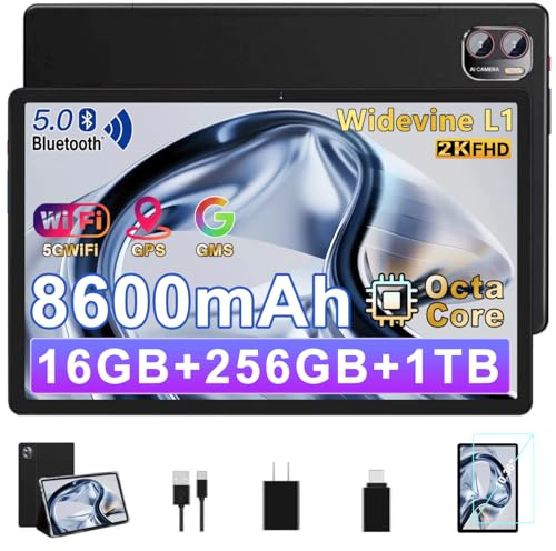 MEBERRY 2026 Neueste Tablet Android Gemini AI Tablet 2K Bildschirm, 16GB RAM + 256GB ROM + TF 2TB / 2000 x 1200 Pixels / 5G WLAN / 8600 mAh / 5MP + 13MP, Mit Maus und Tastatur Schwarz