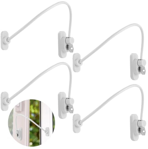 Skdqiee 4 Pcs Window Restrictors with Keys & Screws, 11.8 in Multi-Strand Stainless Steel Cable Window Security Locks, Metal Lock Core for Safety, Fall Protection, Home Security