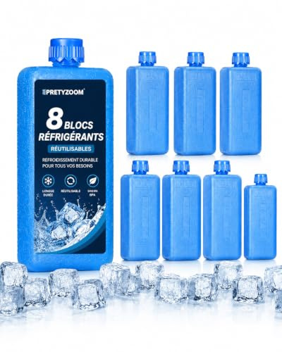 PRETYZOOM 8 Pains de Glace Mini à Remplir pour Rafraîchisseur d'Air, 120ml | Réutilisables, format 11,5 x 4 x 3 cm pour glacière, isotherme, lunch box, camping, pique-niqu et courses