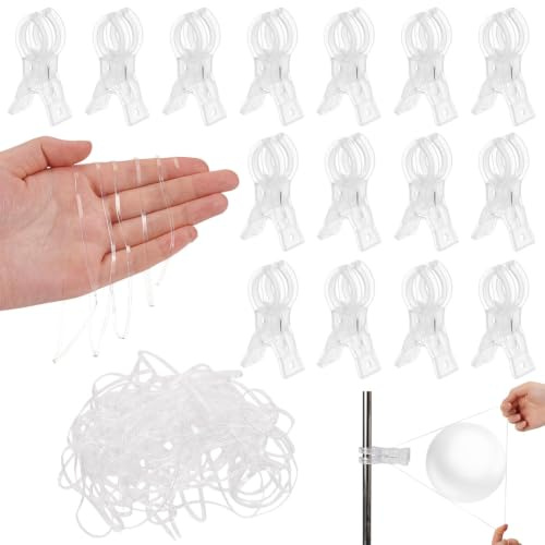 ORIGACH 375 PCS Balloon Arch Clips Set Includes 15 Pack 3.5 Large Heavy Duty Clips & 300 Pcs 1.5/2.3/2.5/3/3.8/4 Clear Rubber Bands for Birthday Decor Crafts Woodworking Photography Studios
