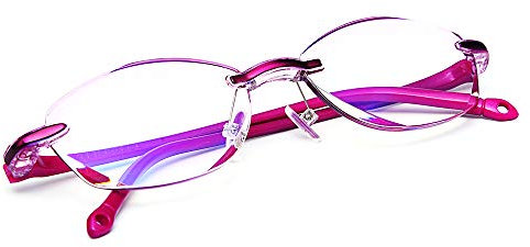 TERAISE Randlose Lesebrille Mode Diamant Cut Edge Design anti-blau Objektiv Brillenleser für Frauen(2.5x)