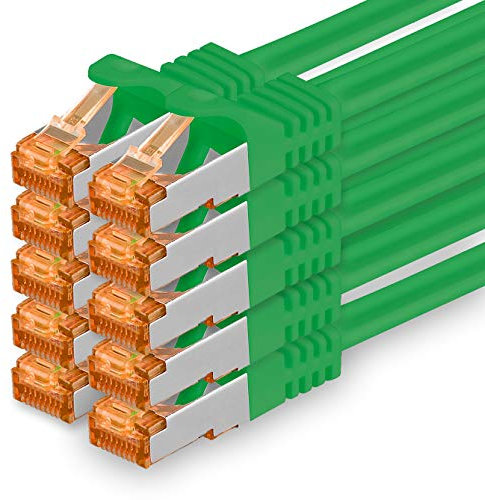 0,25 m - Câble réseau Cat.7 vert - 10 pièces Câble LAN Gigabit Ethernet Câble patch 10000 Mbits Câble Cat7 Câble S FTP PIMF blindage LSZH Câble brut Cat.7 Prise Rj45 Cat 6a - 10 x 0,25 mètres