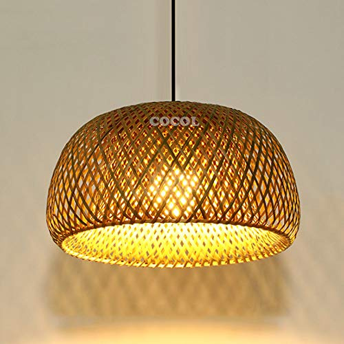COCOL Lampada A Sospensione Vintage in Bambù Intrecciato in Bambù Naturale E Rattan Country Regolabile in Altezza E27 Lampadario Ristorante Corridoio Sala Tè Villa Lampada Decorativa,38cm