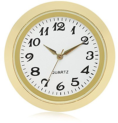 ShoppeWatch Mini Clock Insert 2 inch (55mm) Quartz Movement | Miniature Clock Face Insert | Small Round Fit Up White Face Gold Tone Bezel Arabic Numerals CK081GD