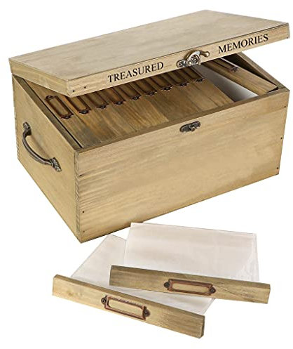 Dibor Photo Album Box Large Natural Wooden 6x4 Picture Storage Crate Holds 192 Pictures Wedding Anniversary Photo Album Gift