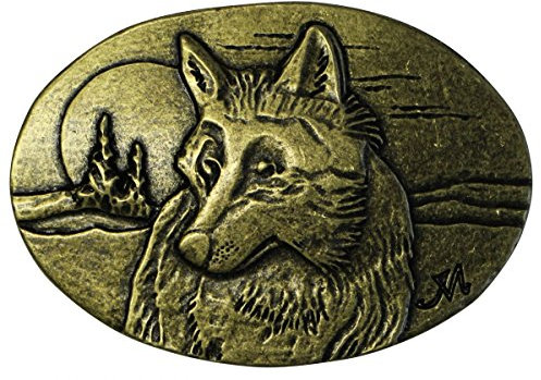 BELTINGER Gürtelschnalle Wolf 4,0 cm | Buckle Wechselschließe Gürtelschließe 40mm Massiv | für Jagd-Outfit | Wechselgürtel bis 4cm | Altmessing