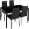 tectake Essgruppe Set Tisch und Stühle, Esstisch und 4X Stuhl, strapazierfähiges Kunstleder, Tischplatte aus Sicherheitsglas, Küchenstühle modern, Küche - schwarz
