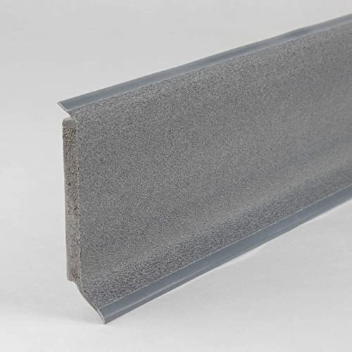 PROVISTON - Kunststoff Sockelleiste aus Hartschaum PVC - Grau - 12,8 x 60 x 2500 mm - mit flexibler Weißlippe - wasserfest - einfache Montage