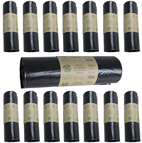 ESTEXO Müllsäcke Abfallsäcke Müllbeutel Abfallbeutel Mülltüte Schwarz (Mittelstark 240 L / 15 Rollen)