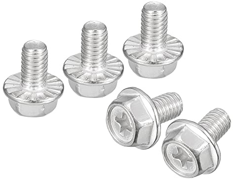 sourcing map M6x10mm Phillips Hex Head Flange Bolts, 10pcs 304 Stainless Steel Hexagon Phillips Flange Head Hex Bolts Machine Screws