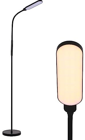 Tomshine LED Floor Lamp, 15W Modern Standing Lights Height Adjustable 9 Brightness Levels & 5 Light Colors Reading Light Touch Control for Living Room Bedroom Office Black