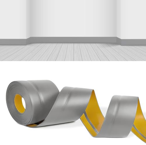 YushengTai Battiscopa, 50mm x 20mm x 6m battiscopa in pvc Idrorepellente e antimuffa per Bagno, Cucina (Grigio)