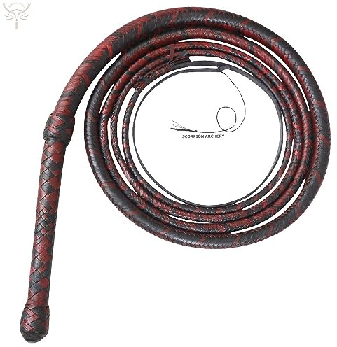 Bullwhip Reitpeitsche, 91 cm, echtes Rindsleder, 8 Zöpfe, Schwarz und Rot, Seilkern innen, Geburtstagsgeschenk für Ihn (91 cm)