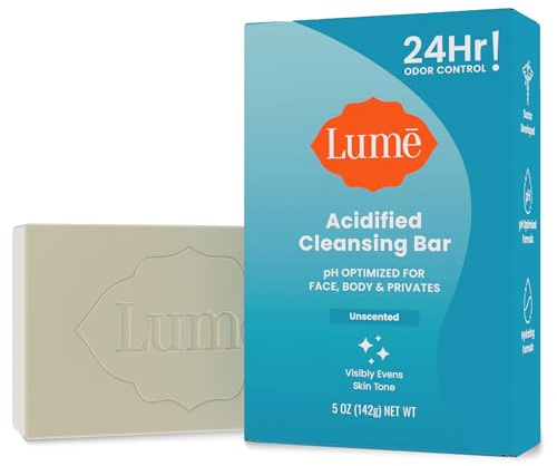 Lume Acidified Body Cleansing Bar - 24 Hour Odor Control - Removes Odor Better than Soap - Moisturizing Formula - Formulated Without SLS or Parabens - OB/GYN Developed - 5 ounce (Unscented)