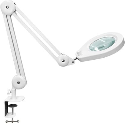 Beyamz LED-Lupenleuchte mit 5-facher Vergrößerung – 105 mm Echtglaslupe, dimmbares Licht (5 Farben, 10 Stufen, 790 LM), Premium-Arm, robuste 6,4 cm Klemme & Drehschalter