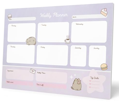 Grupo Erik Wochenplaner Block A3 - Terminplaner A3 Pusheen Cat Schreibtischunterlage Kinder und Erwachsene - Kalender Planer Tischkalender ohne Datum - Ofizieller Pusheen Fanartikel