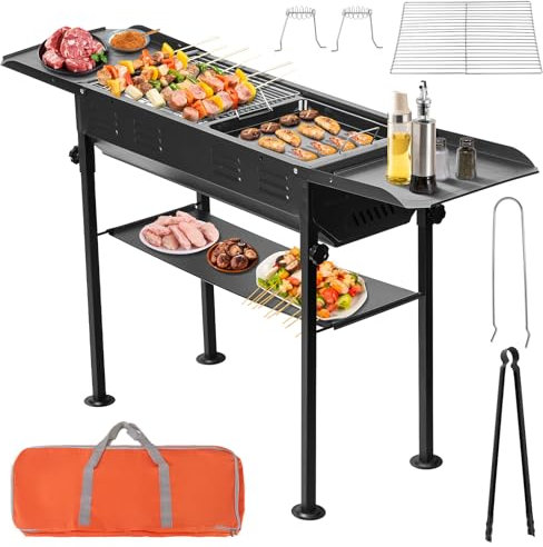Hiteemer Tragbarer Holzkohlegrill, 66 cm, zusammenklappbar, Hibachi-Grill, Grills, Outdoor-Kochen für Hinterhof, Camping, Reisen, Party, Picknick, Thanksgiving, mit Aufbewahrungstasche