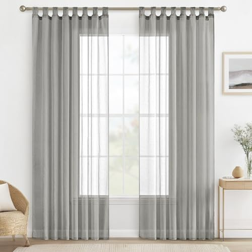 MIULEE Schlaufenschal Voile, Transparente Gardinen 2er Set, Grau 140x245 cm | Luftige Transparente Voile-Gardinen mit Schlaufen, Dekorativer Sichtschutz für Wohnzimmer und Schlafzimmer