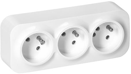 Miratic Bloc Prise Murale 3 x 2P+T 16A / 230VAC IP20 Version Francaise Prise en Saillie pour Montage Mural en Interieur Prises électriques Standard Murales avec Finition Brillante