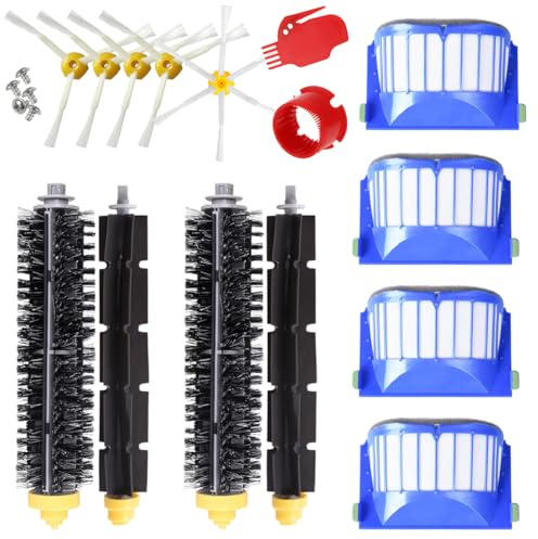 MIRTUX Kit de Recambios Compatible con Roomba serie 600 - Repuestos para Roomba 610, 615, 620, 630, 635, 650, 660, 680, 690, 695... (Todos los modelos) - Pack de Rodillos, Filtros, Cepillos Laterales