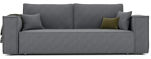 GREKPOL Sofa 240x105 cm - Canapé 3 Places Velours Côtelé - Gris foncé Canapé Convertible 3 Places avec Dossier rembourré