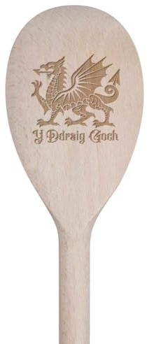 Azeeda 'Welsh Dragon' Wooden Spoon - 30cm (SO00023091) | Cooking Utensil for Stirring, Baking, Sauces and Food Preparation